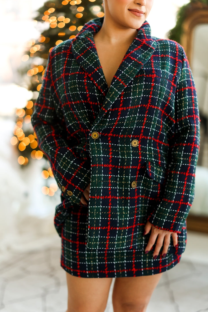 Women's oversized plaid on sale blazer